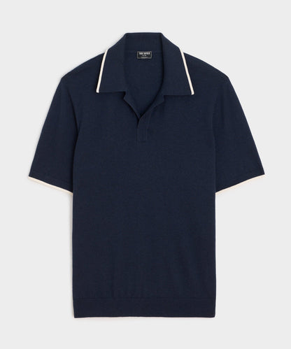 Todd Snyder Silk-Cashmere Tipped Sweater Polo in Navy Navy
