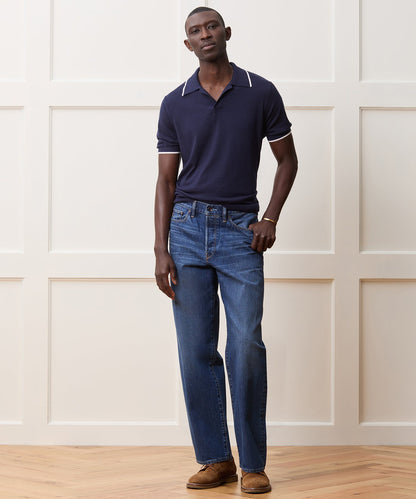 Todd Snyder Silk-Cashmere Tipped Sweater Polo in Navy Navy