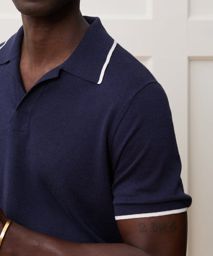 Todd Snyder Silk-Cashmere Tipped Sweater Polo in Navy Navy