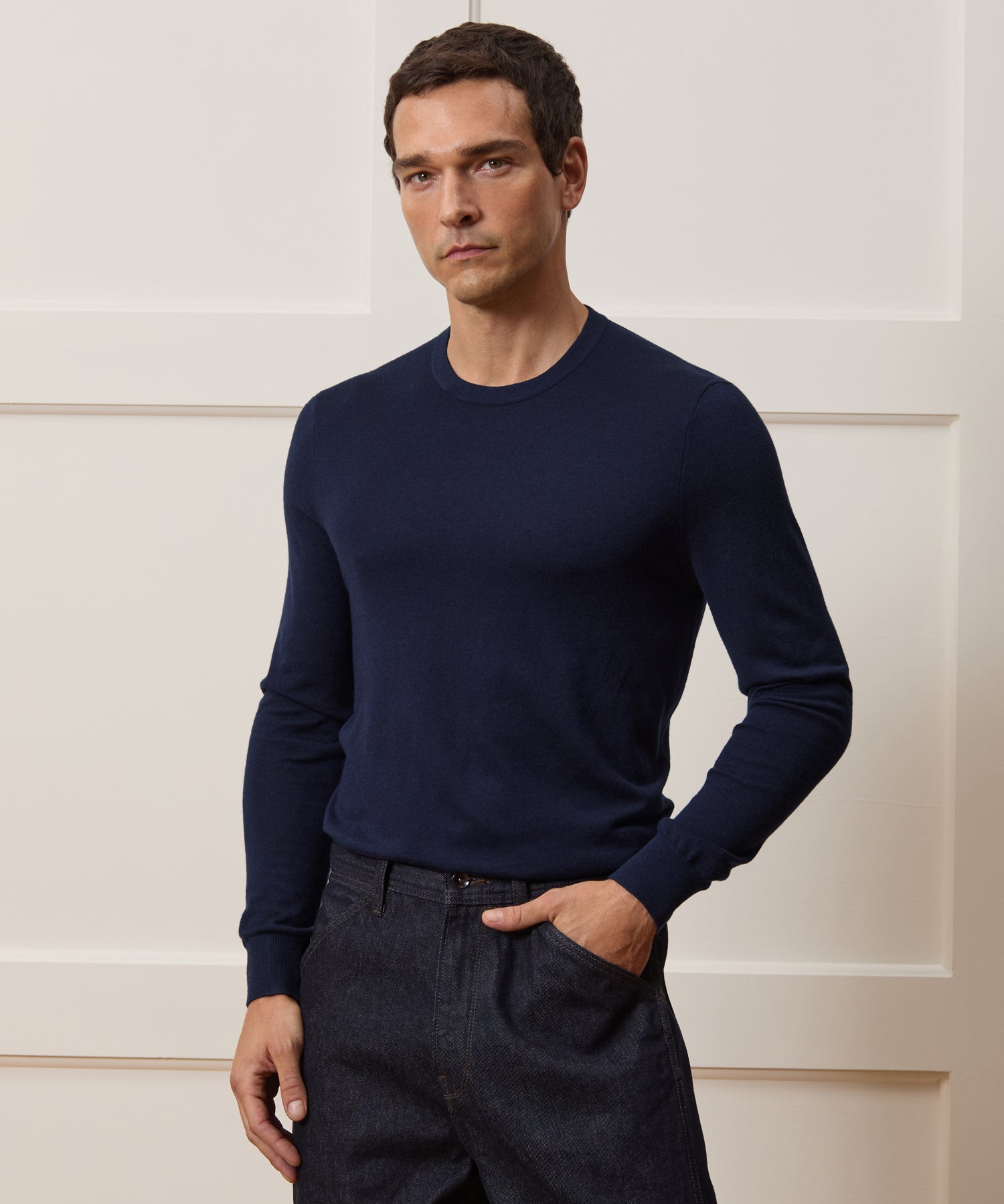 Todd Snyder Silk-Cashmere Crewneck Sweater in Navy Navy