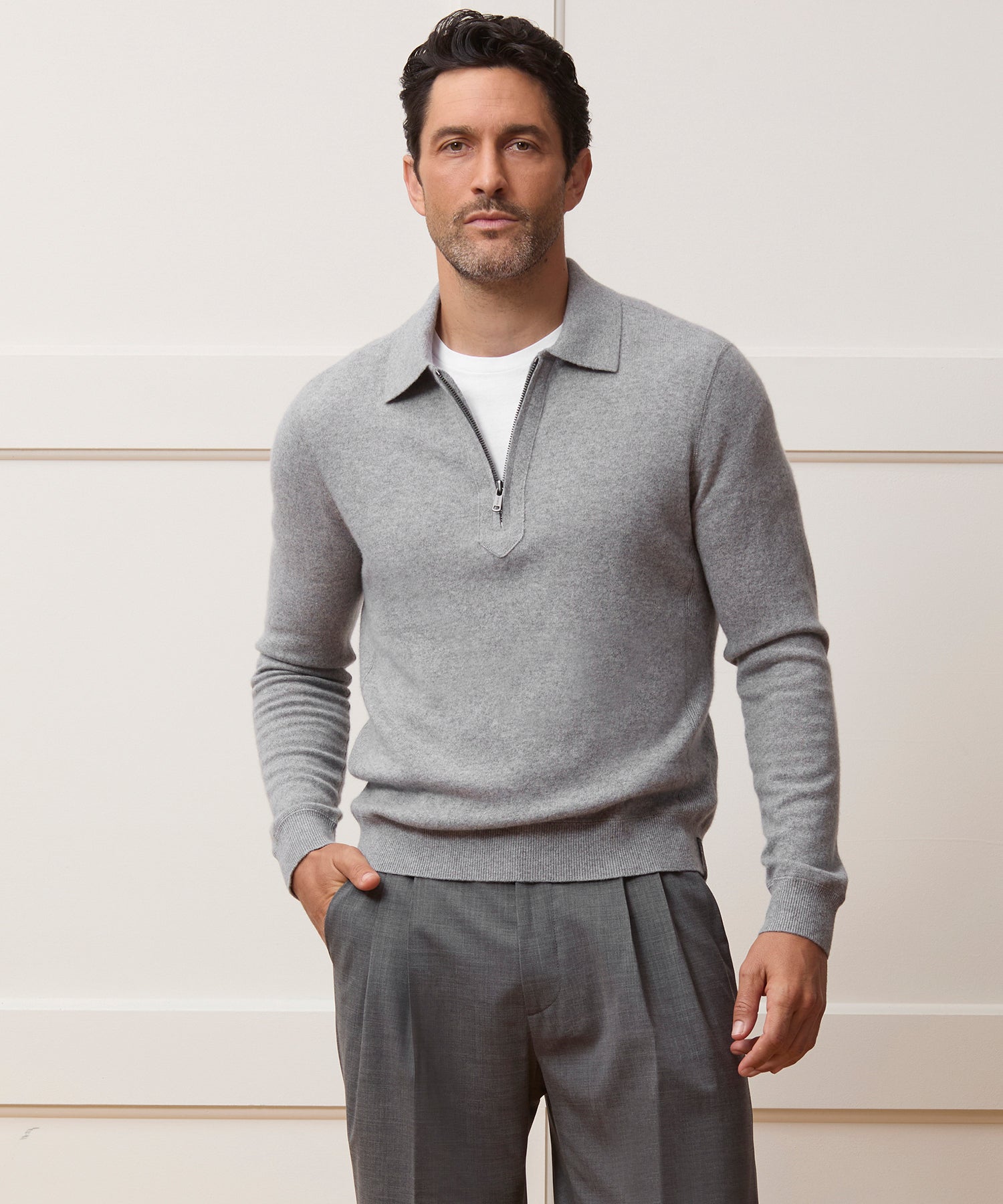 Todd Snyder Midweight Cashmere Quarter-Zip in Heather Gray Heather Grey