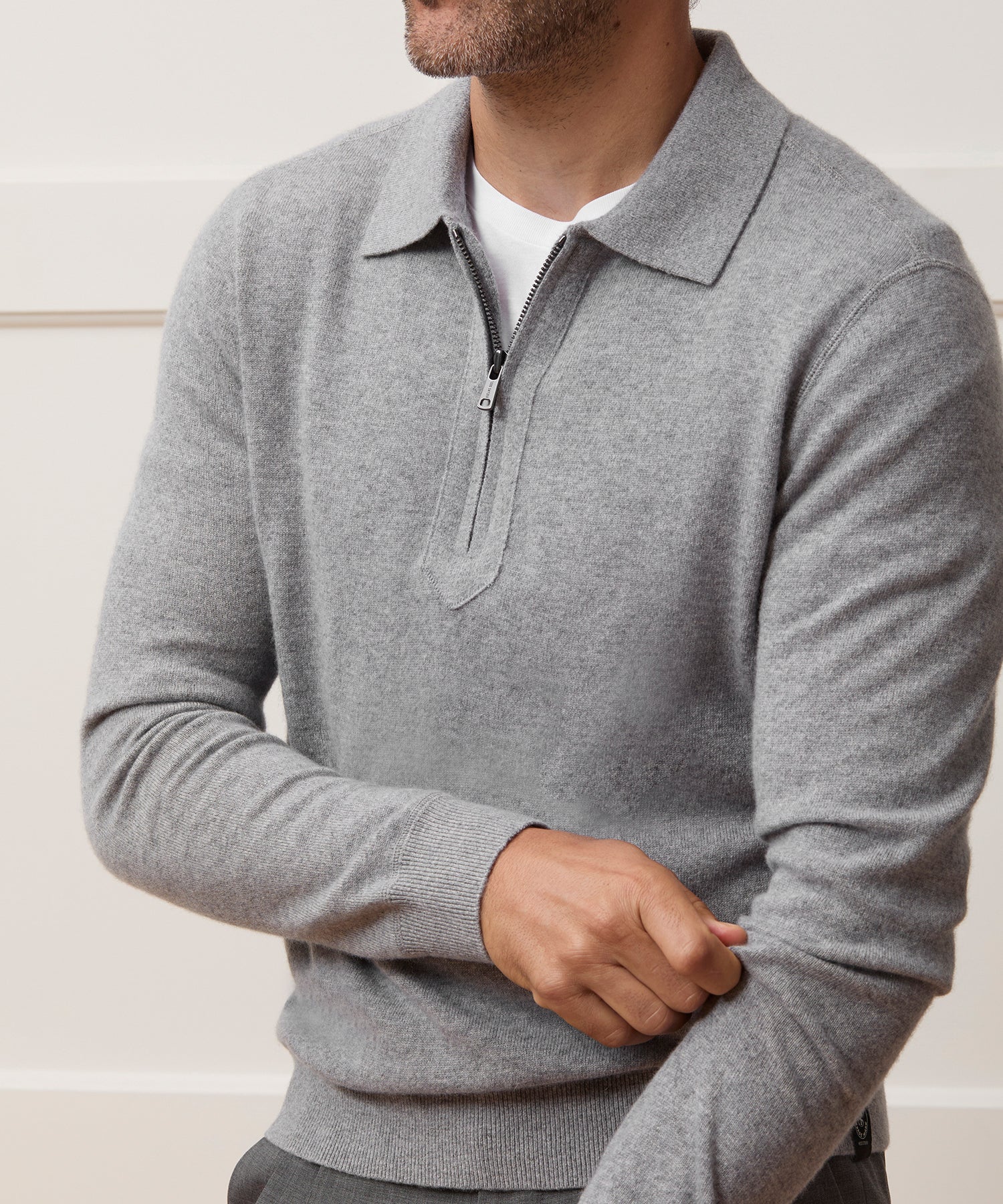 Todd Snyder Midweight Cashmere Quarter-Zip in Heather Gray Heather Grey