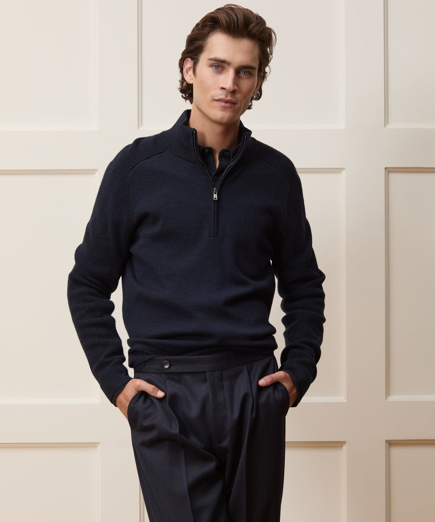 Todd Snyder Merino Quarter-Zip Sweater in Navy Navy