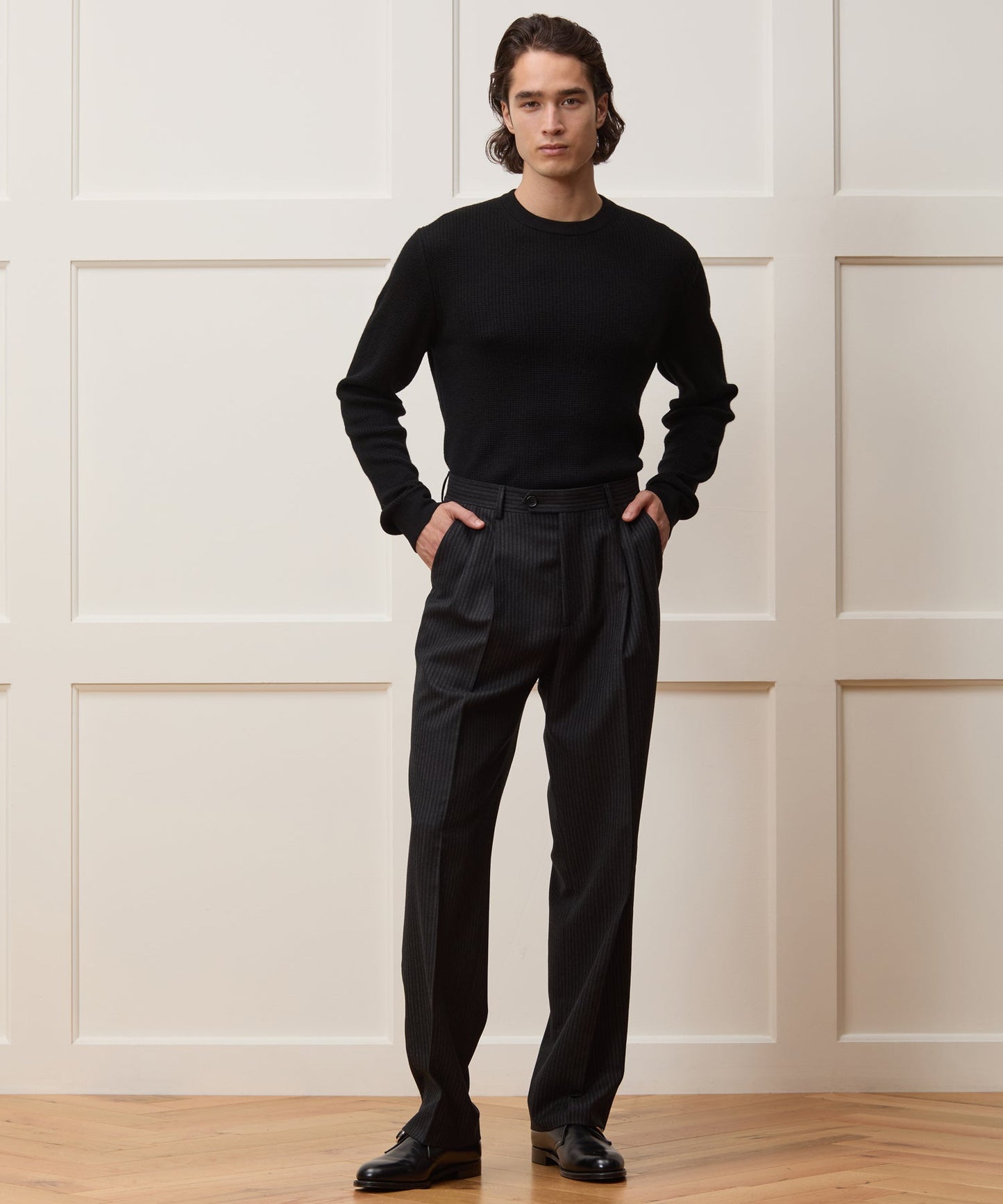Todd Snyder Merino Waffle Crewneck in Black Black