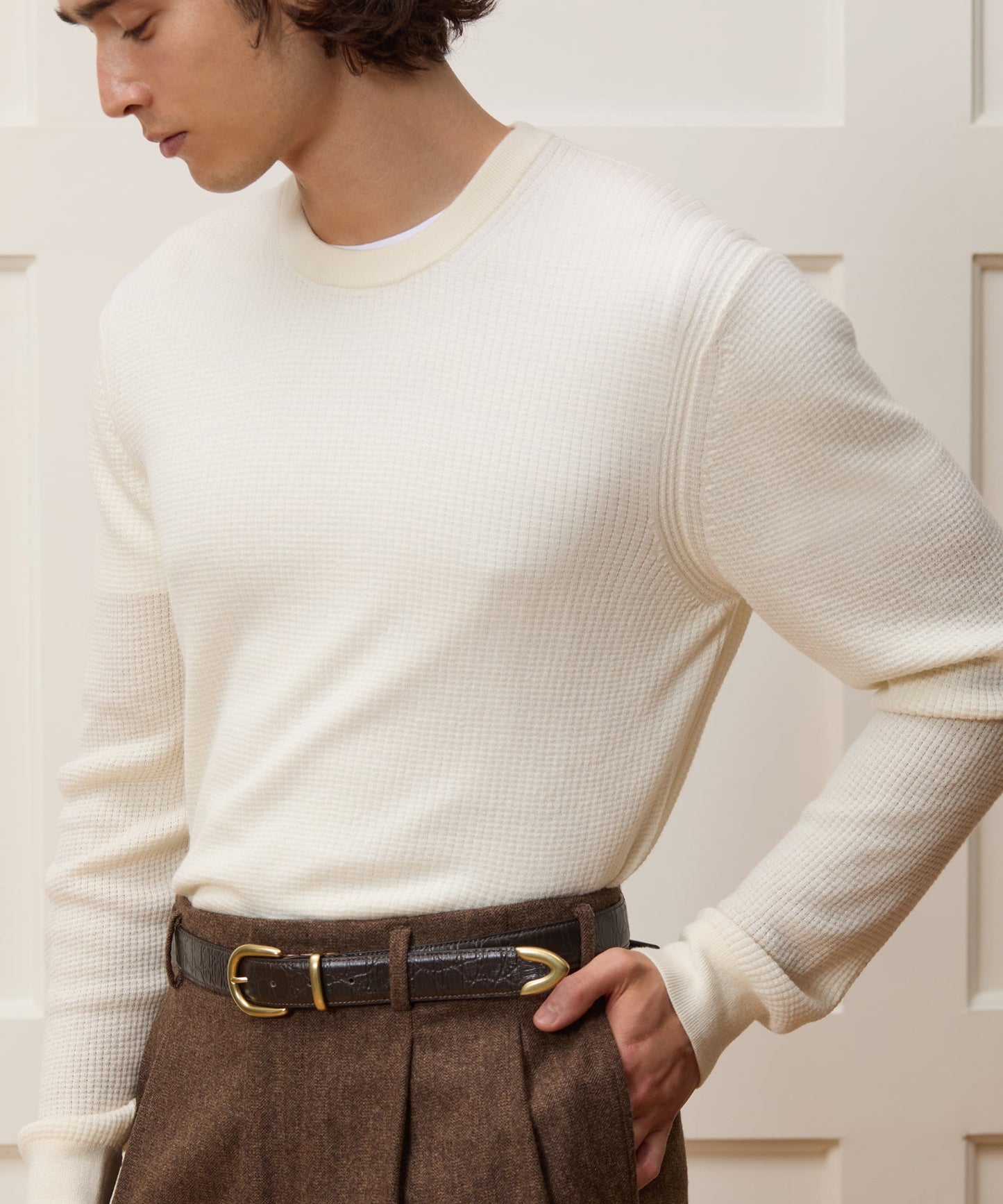 Todd Snyder Merino Waffle Crewneck in Bisque Bisque