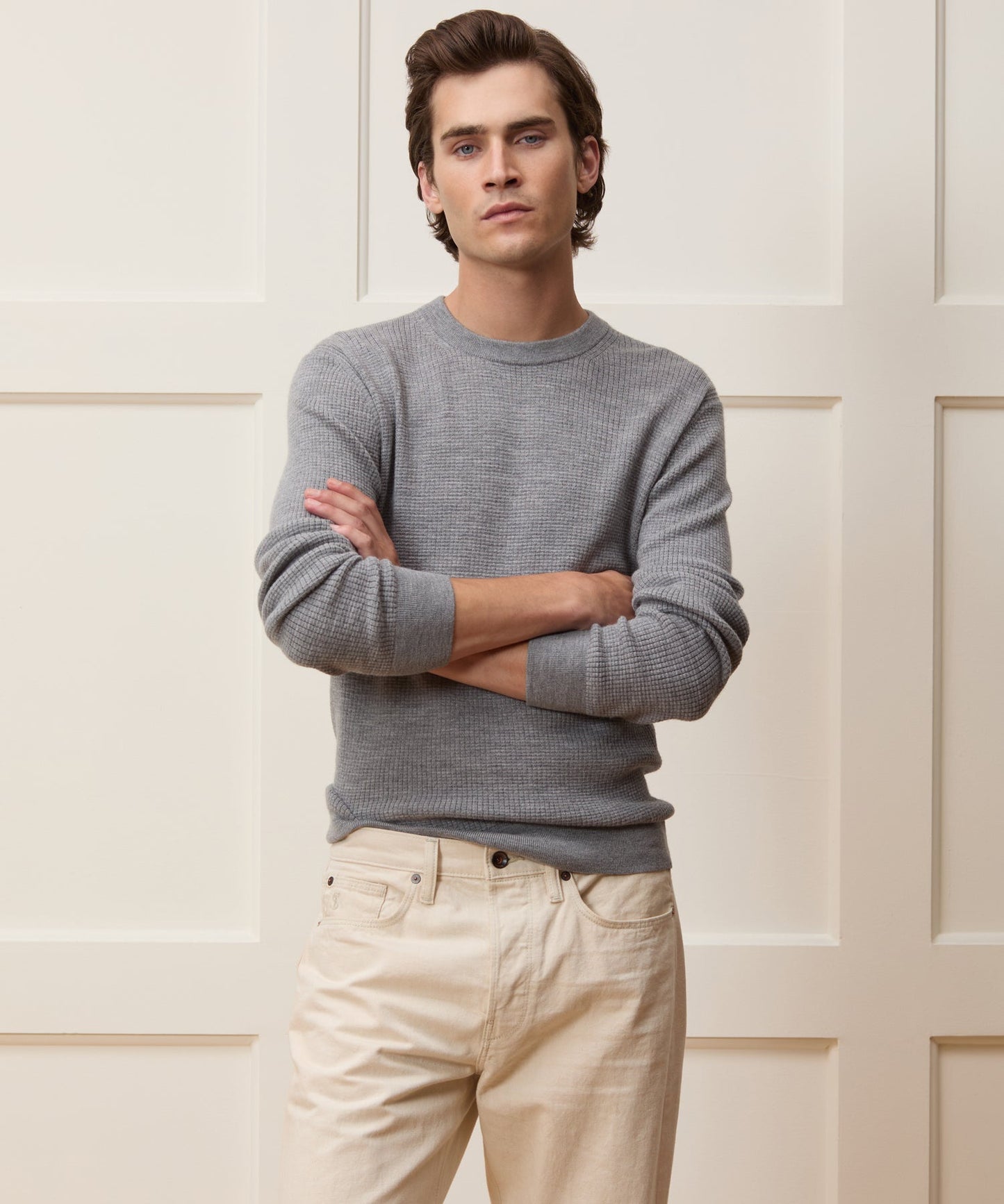 Todd Snyder Merino Waffle Crewneck in Grey Heather Grey Heather