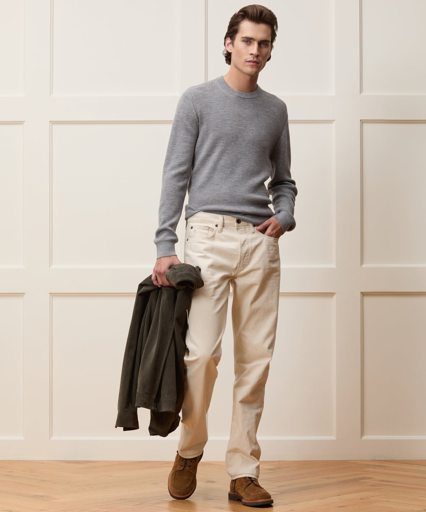 Todd Snyder Merino Waffle Crewneck in Grey Heather Grey Heather