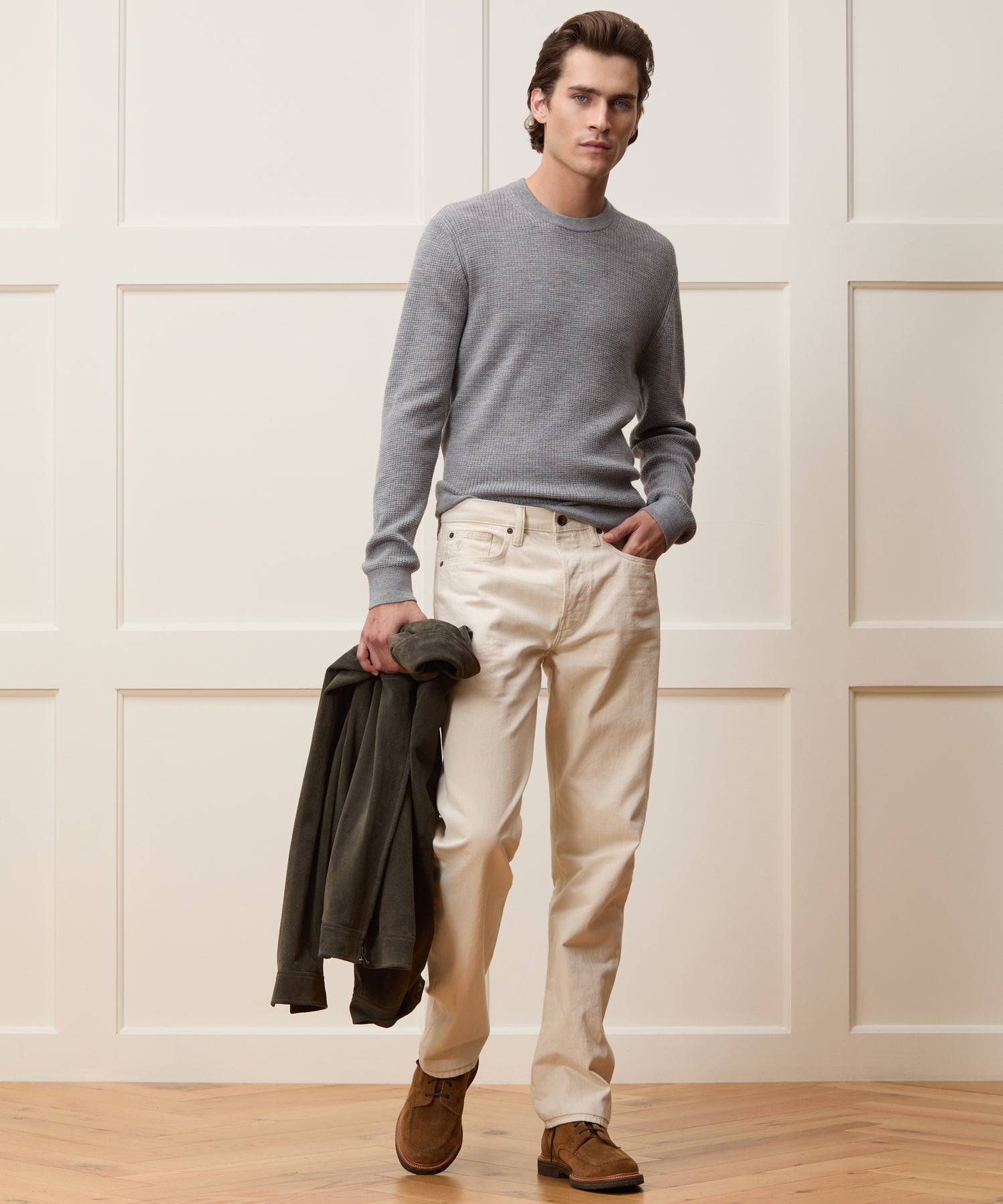 Todd Snyder Merino Waffle Crewneck in Grey Heather Grey Heather