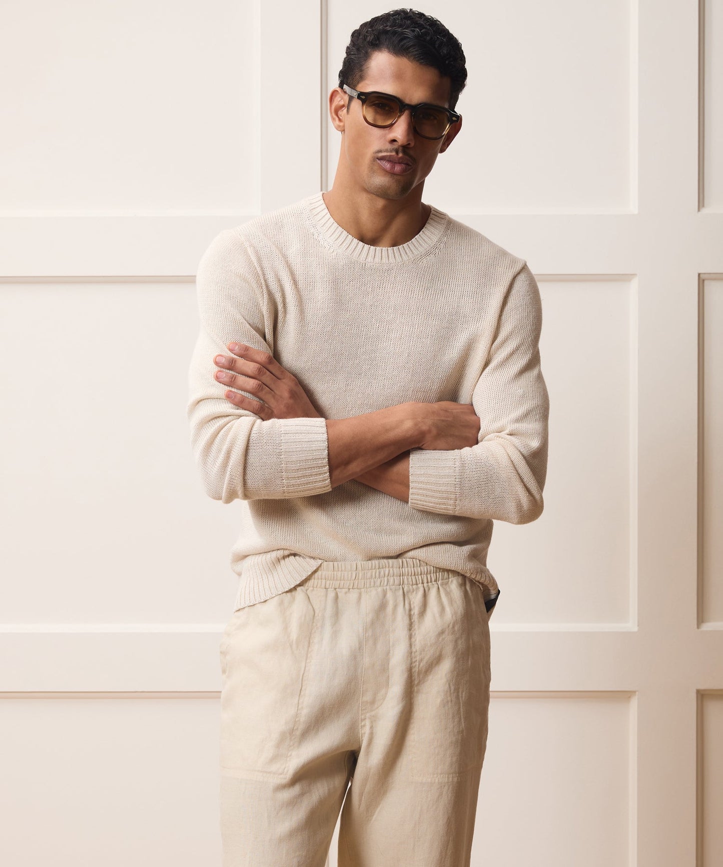Todd Snyder Linen Crewneck Sweater in Bisque Bisque