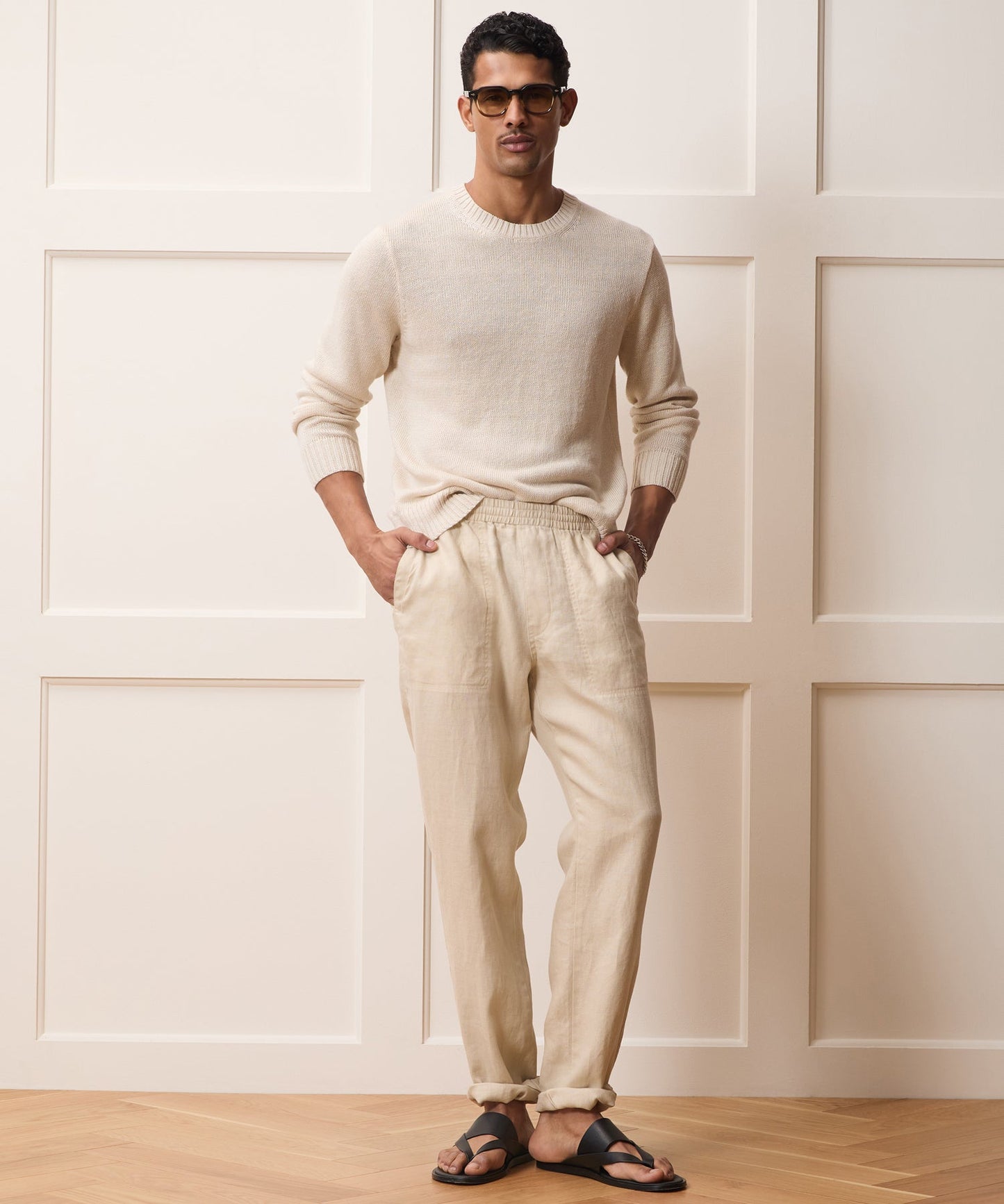 Todd Snyder Linen Crewneck Sweater in Bisque Bisque