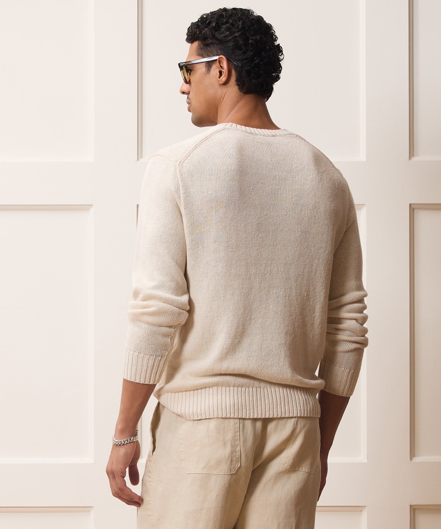 Todd Snyder Linen Crewneck Sweater in Bisque Bisque