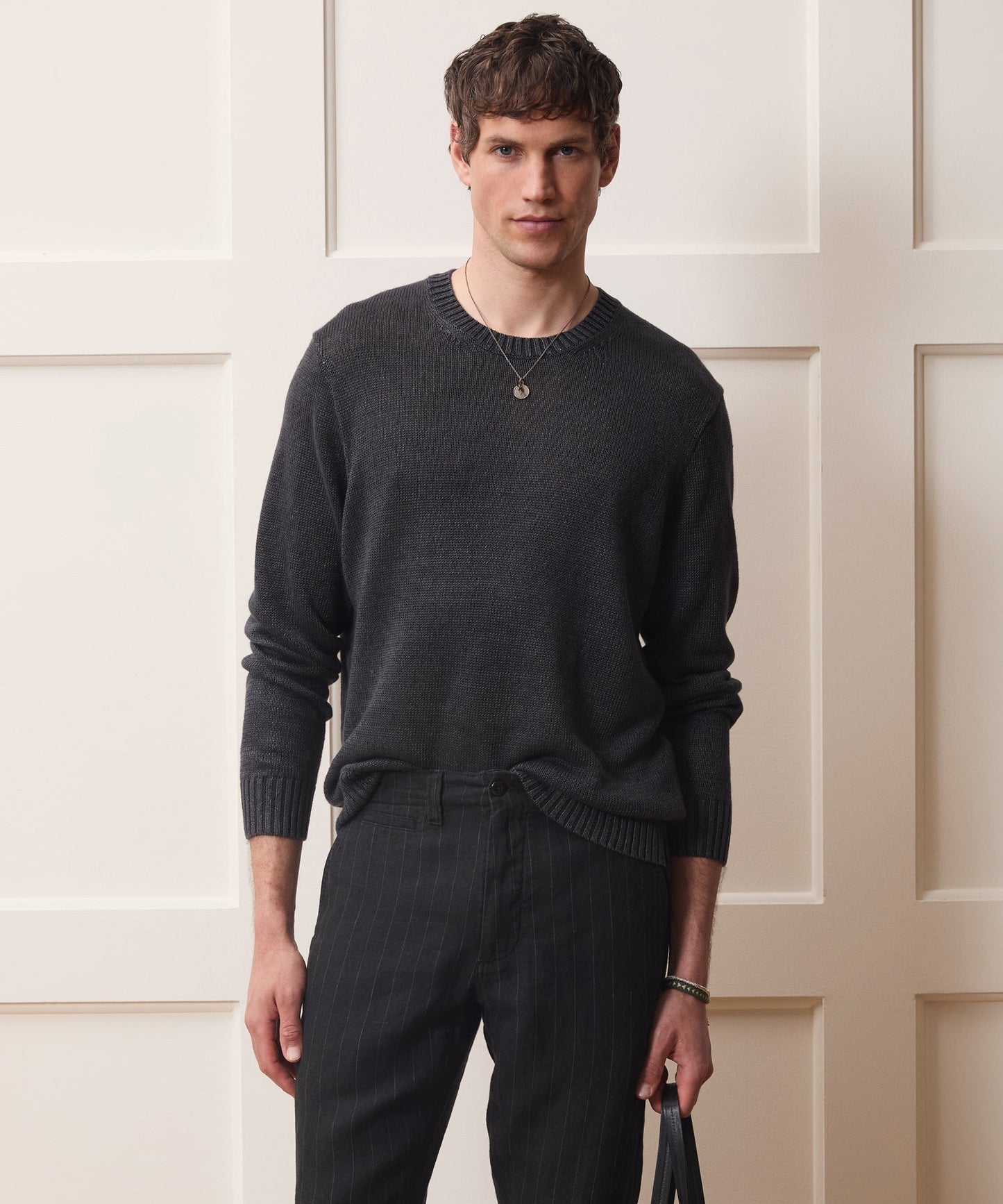 Todd Snyder Linen Crewneck Sweater in Faded Black Faded Black