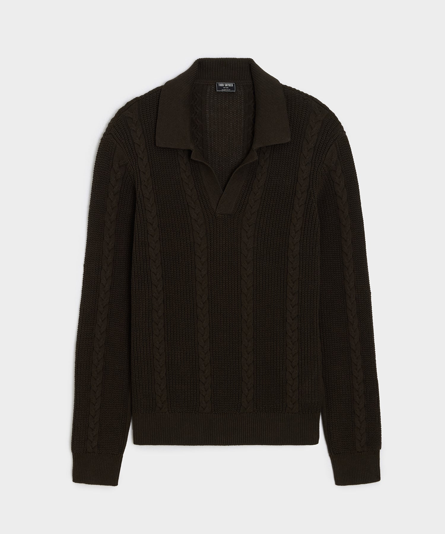Todd Snyder Beechwood Cable Knit Sweater Polo in Caviar Caviar