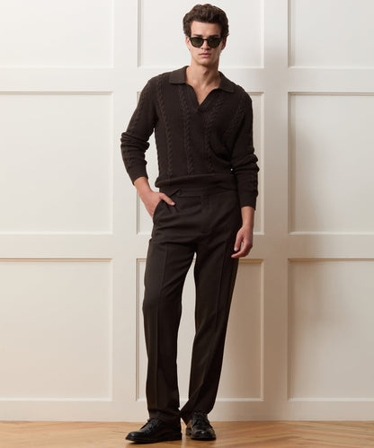Todd Snyder Beechwood Cable Knit Sweater Polo in Caviar Caviar