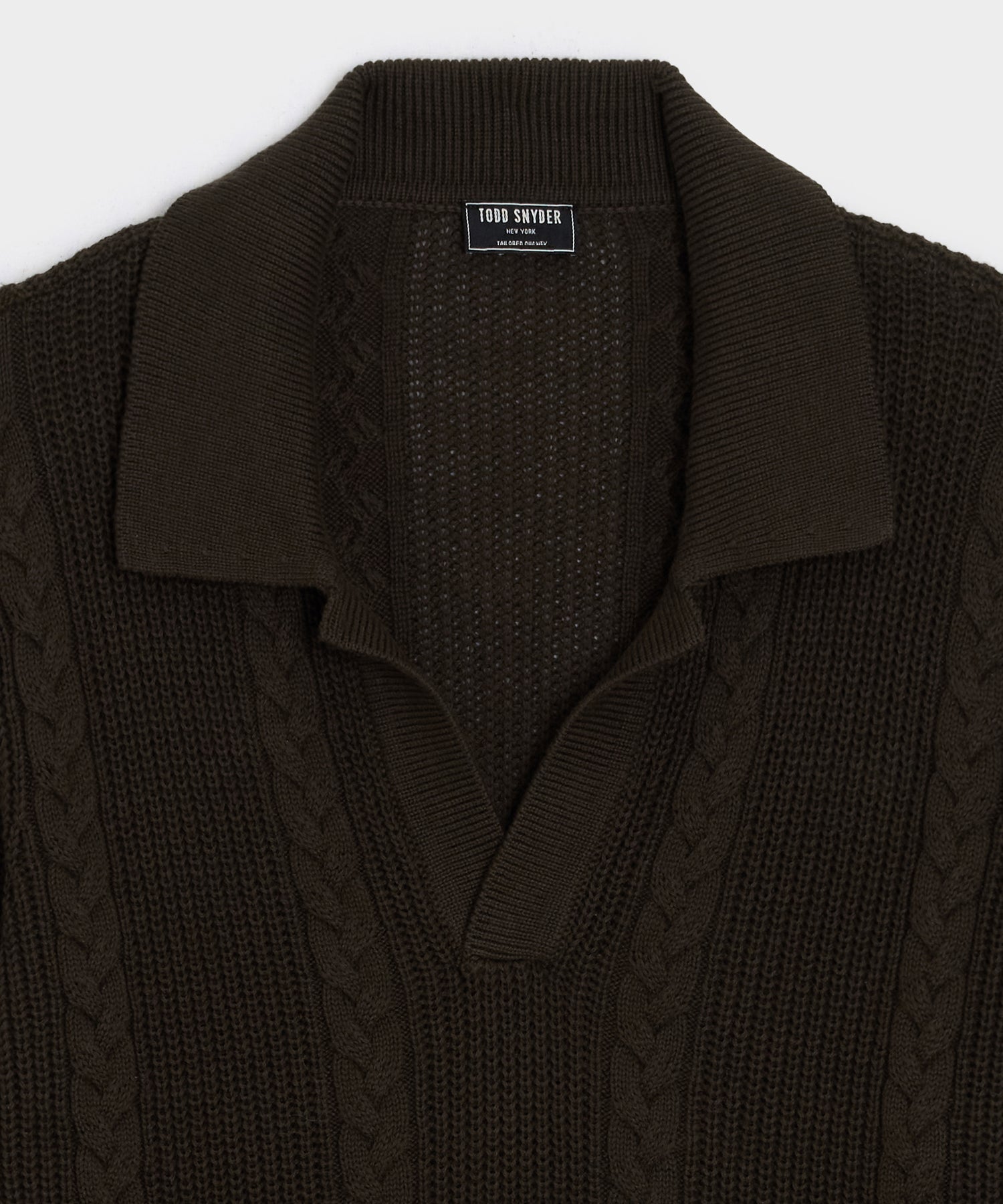 Todd Snyder Beechwood Cable Knit Sweater Polo in Caviar Caviar