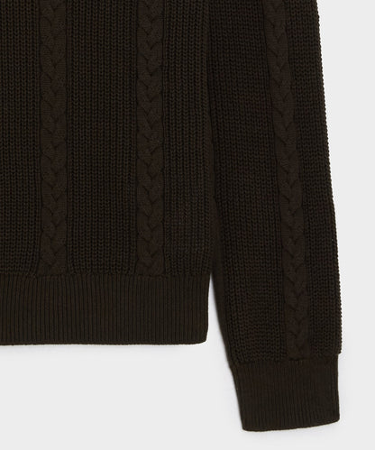 Todd Snyder Beechwood Cable Knit Sweater Polo in Caviar Caviar