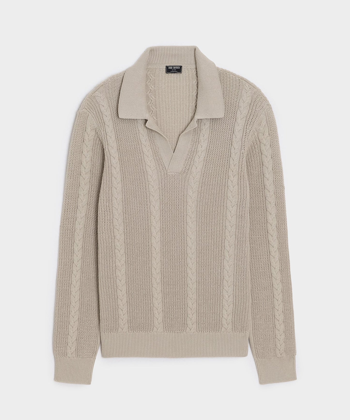 Todd Snyder Beechwood Cable Knit Sweater Polo in Stone Stone