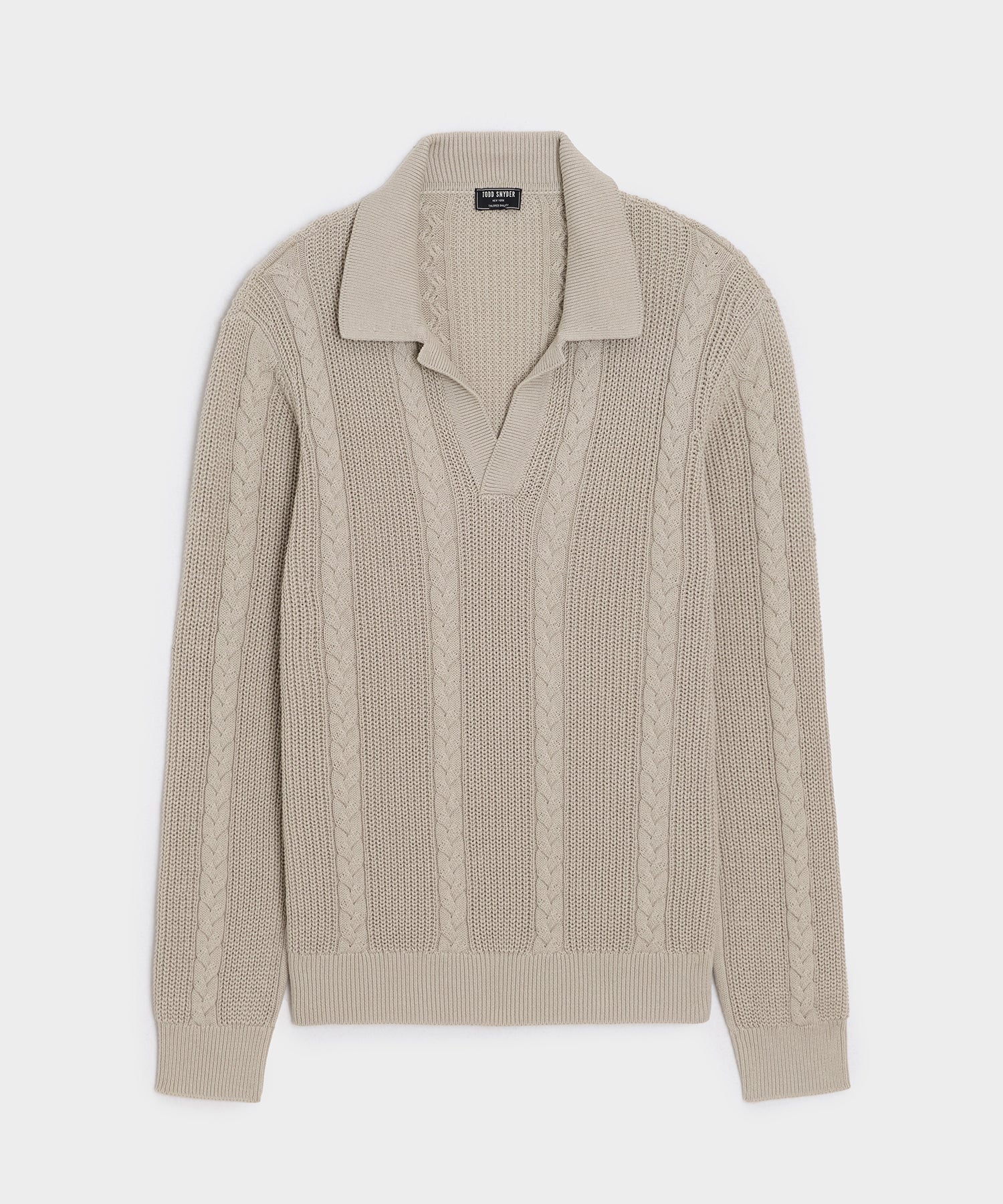 Todd Snyder Beechwood Cable Knit Sweater Polo in Stone Stone