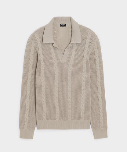 Todd Snyder Beechwood Cable Knit Sweater Polo in Stone Stone