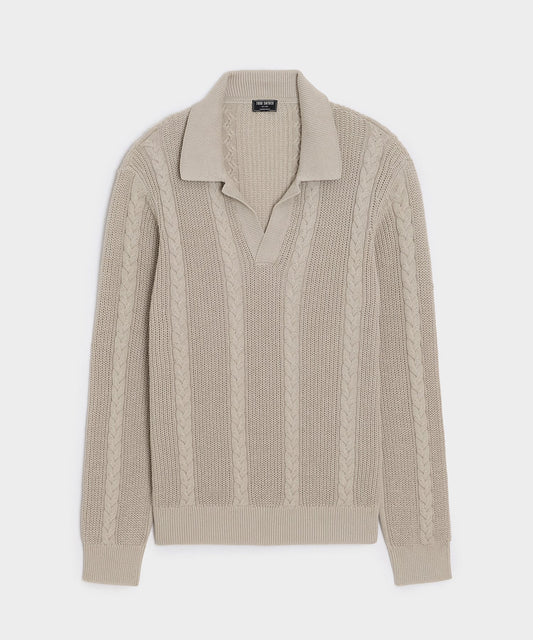 Todd Snyder Beechwood Cable Knit Sweater Polo in Stone Stone