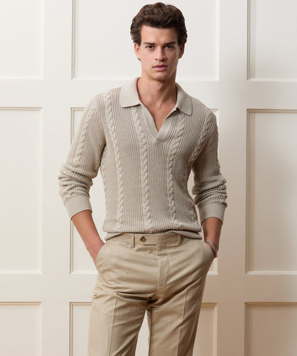 Todd Snyder Beechwood Cable Knit Sweater Polo in Stone Stone