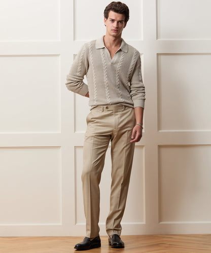 Todd Snyder Beechwood Cable Knit Sweater Polo in Stone Stone