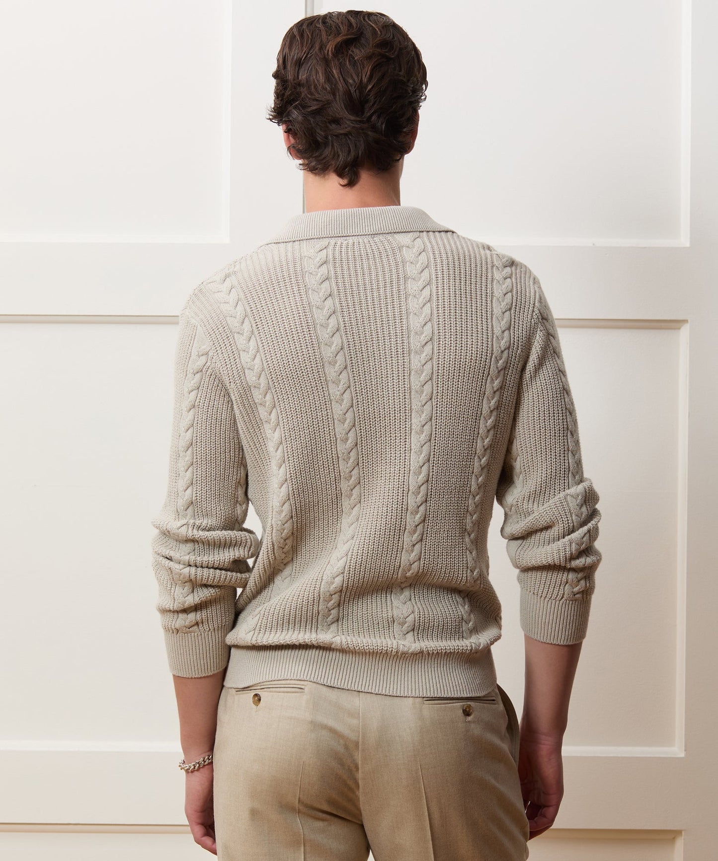 Todd Snyder Beechwood Cable Knit Sweater Polo in Stone Stone
