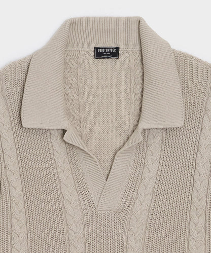 Todd Snyder Beechwood Cable Knit Sweater Polo in Stone Stone