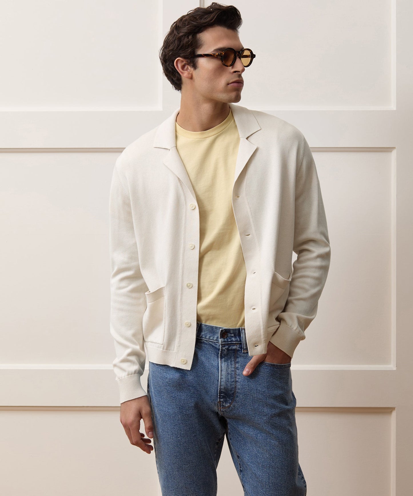 Todd Snyder Silk-Cotton Sweater Jacket in Bisque Bisque