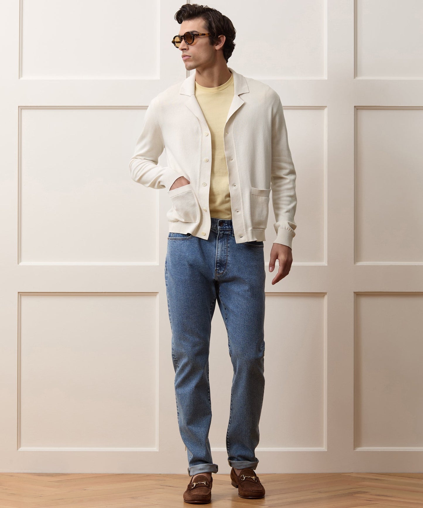 Todd Snyder Silk-Cotton Sweater Jacket in Bisque Bisque