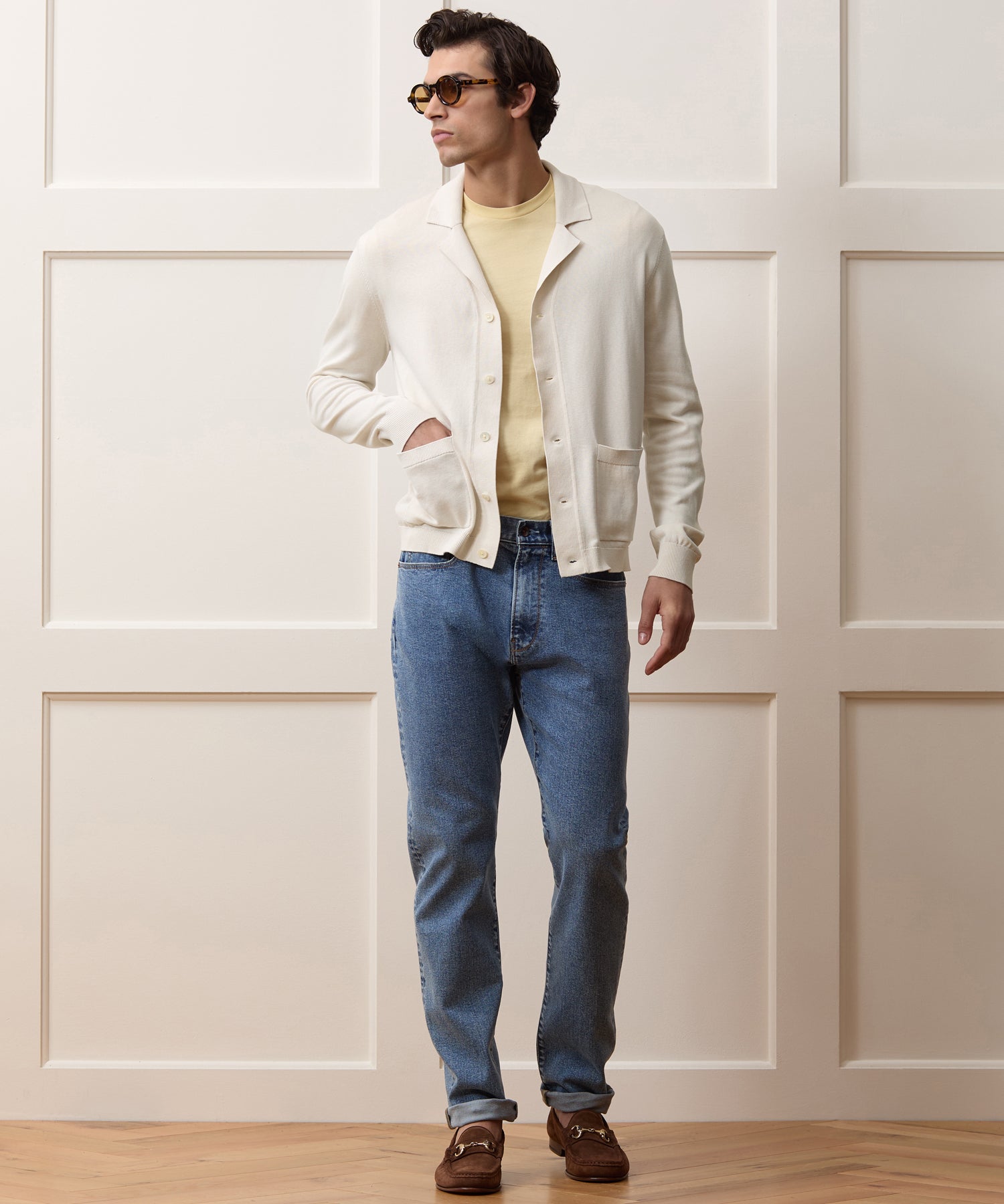 Todd Snyder Silk-Cotton Sweater Jacket in Bisque Bisque