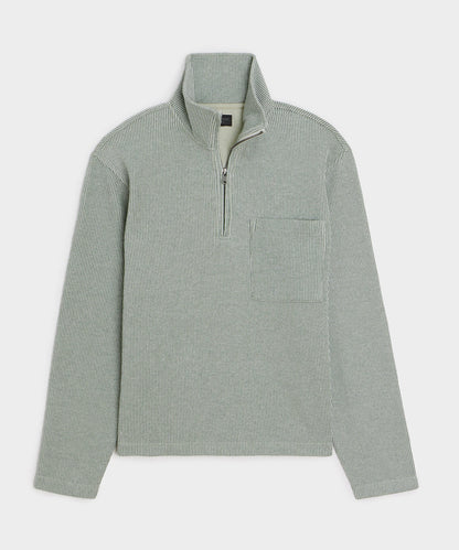Todd Snyder Striped Quarter-Zip Polo in Faded Jade Stripe Faded Jade