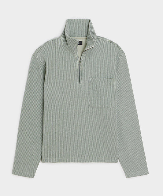 Todd Snyder Striped Quarter-Zip Polo in Faded Jade Stripe Faded Jade