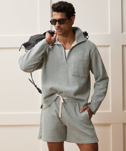 Todd Snyder Striped Quarter-Zip Polo in Faded Jade Stripe Faded Jade