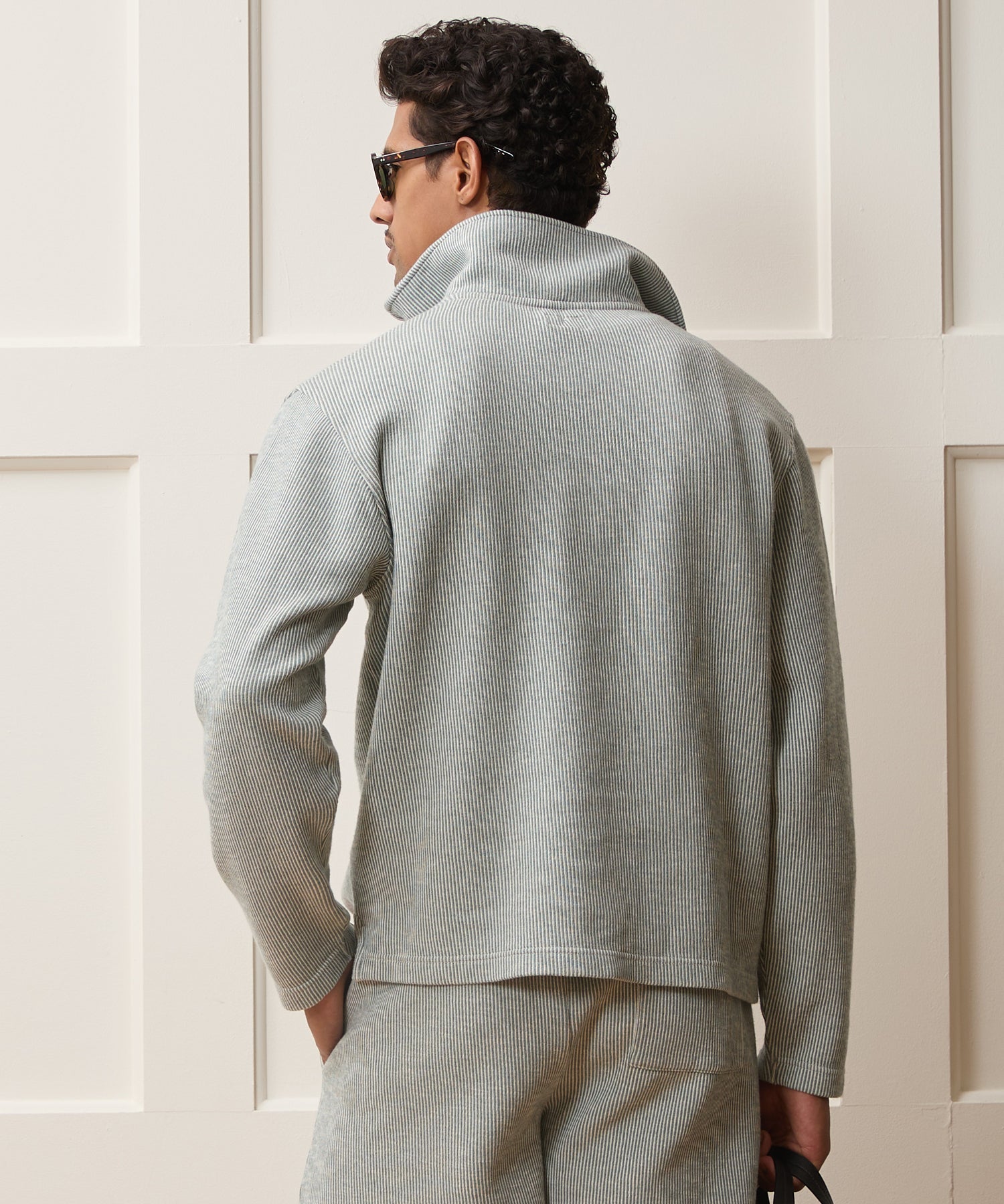 Todd Snyder Striped Quarter-Zip Polo in Faded Jade Stripe Faded Jade