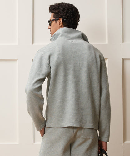Todd Snyder Striped Quarter-Zip Polo in Faded Jade Stripe Faded Jade