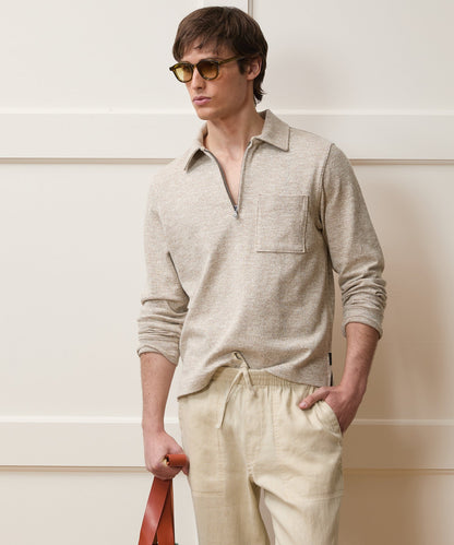 Todd Snyder Heathered Quarter-Zip Polo in Pumice Pumice