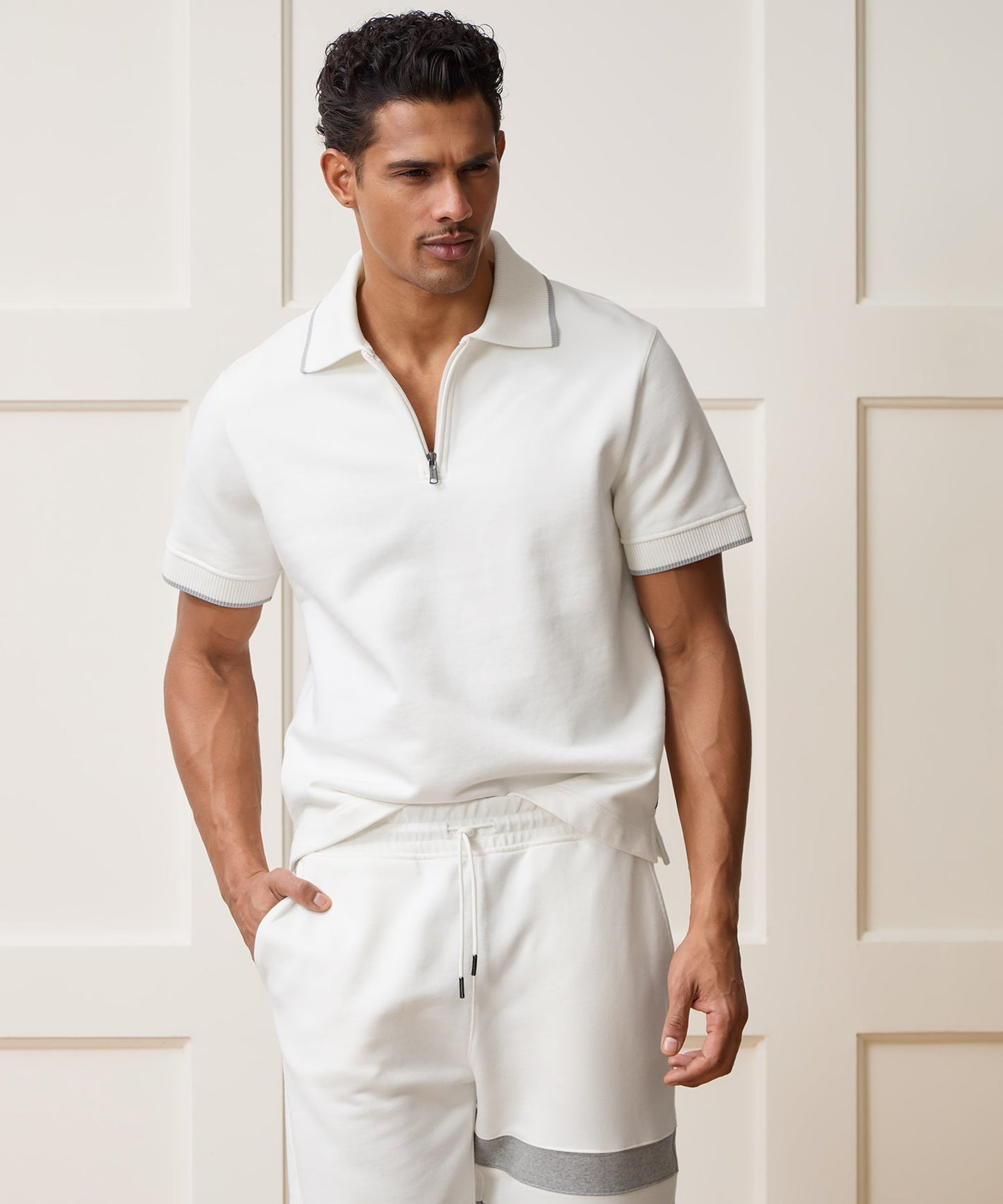 Todd Snyder Foundation Quarter-Zip Polo Sweatshirt in Bisque Bisque