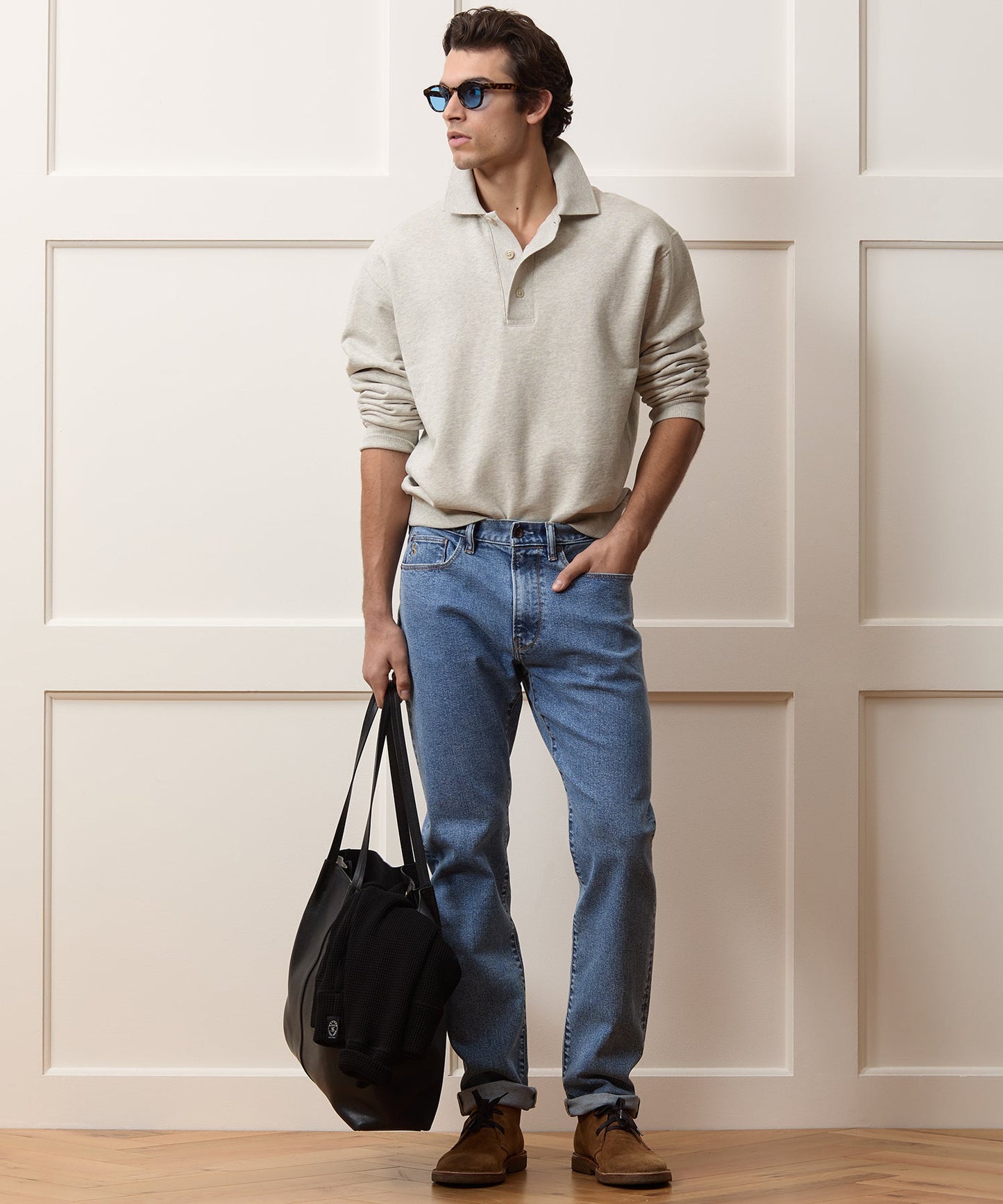 Todd Snyder Soho Polo Sweatshirt in Heather Beige Heather Beige