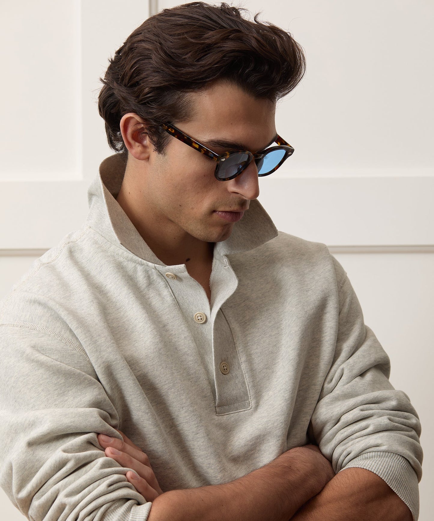 Todd Snyder Soho Polo Sweatshirt in Heather Beige Heather Beige