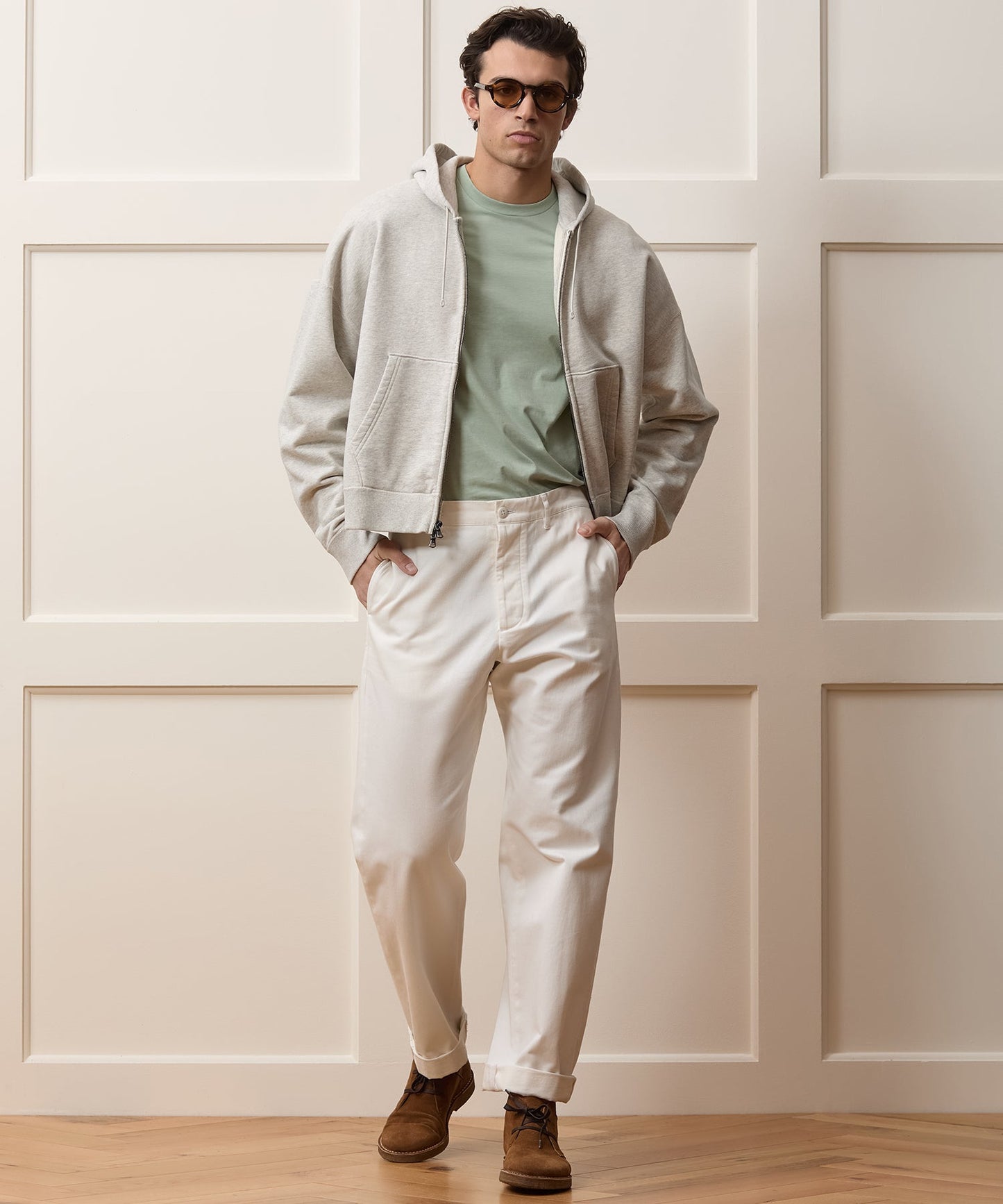 Todd Snyder Soho Full-Zip Sweatshirt in Heather Beige Heather Beige