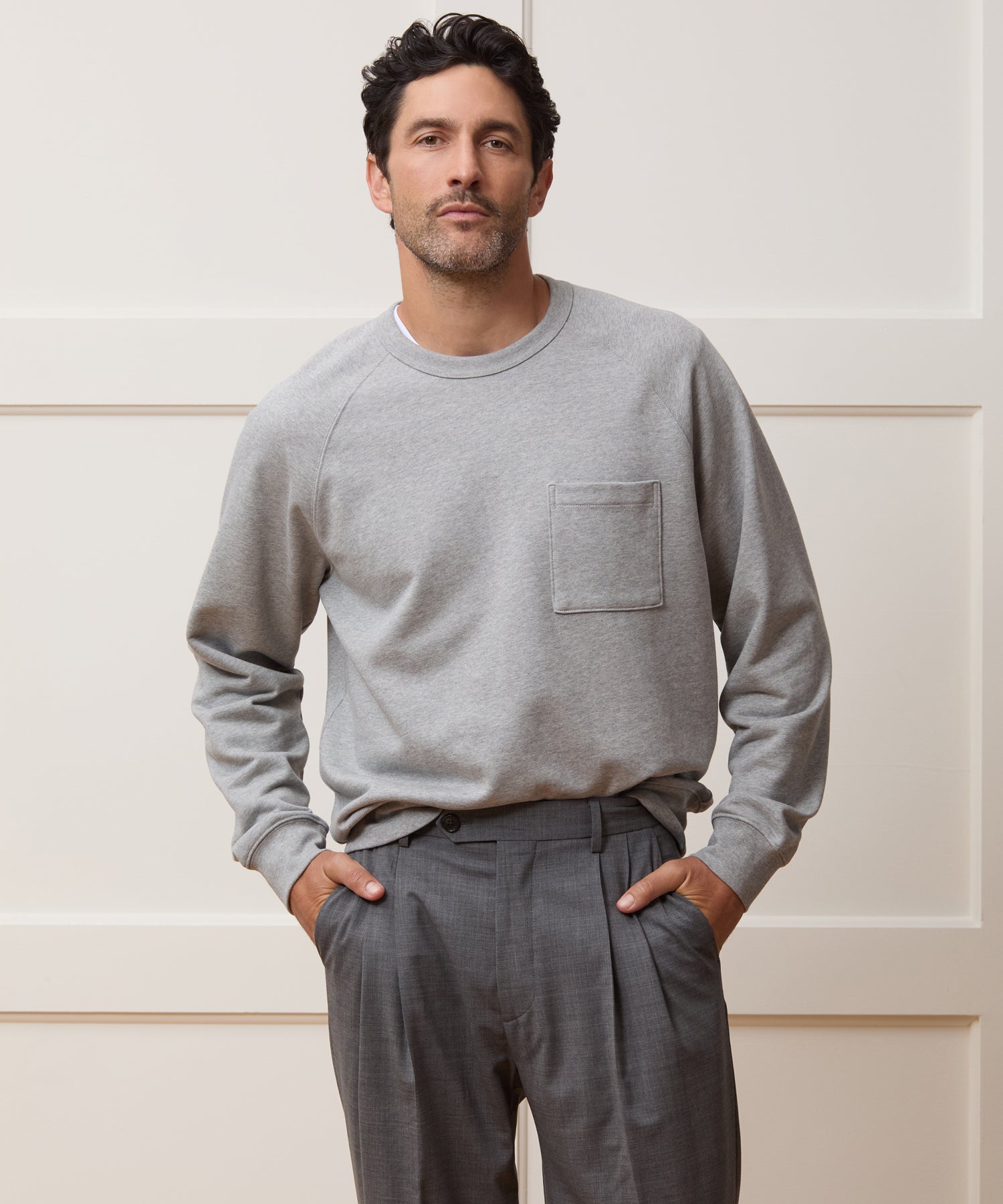 Todd Snyder Foundation Pocket Sweatshirt in Light Grey Mix Light Grey Mix