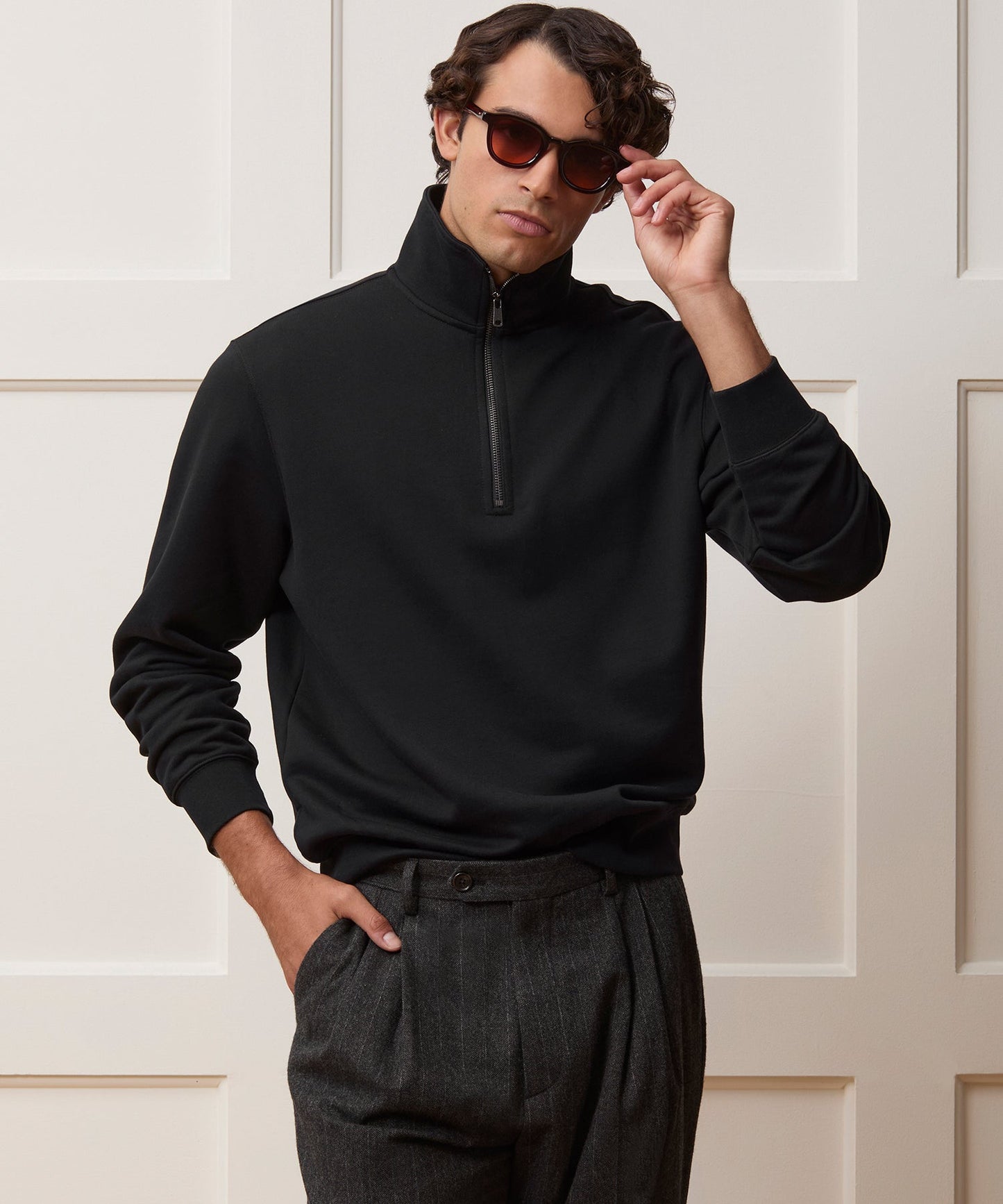 Todd Snyder Portuguese Terry Quarter-Zip Sweatshirt in Pitch Black Pitch Black