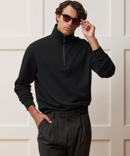 Todd Snyder Portuguese Terry Quarter-Zip Sweatshirt in Pitch Black Pitch Black