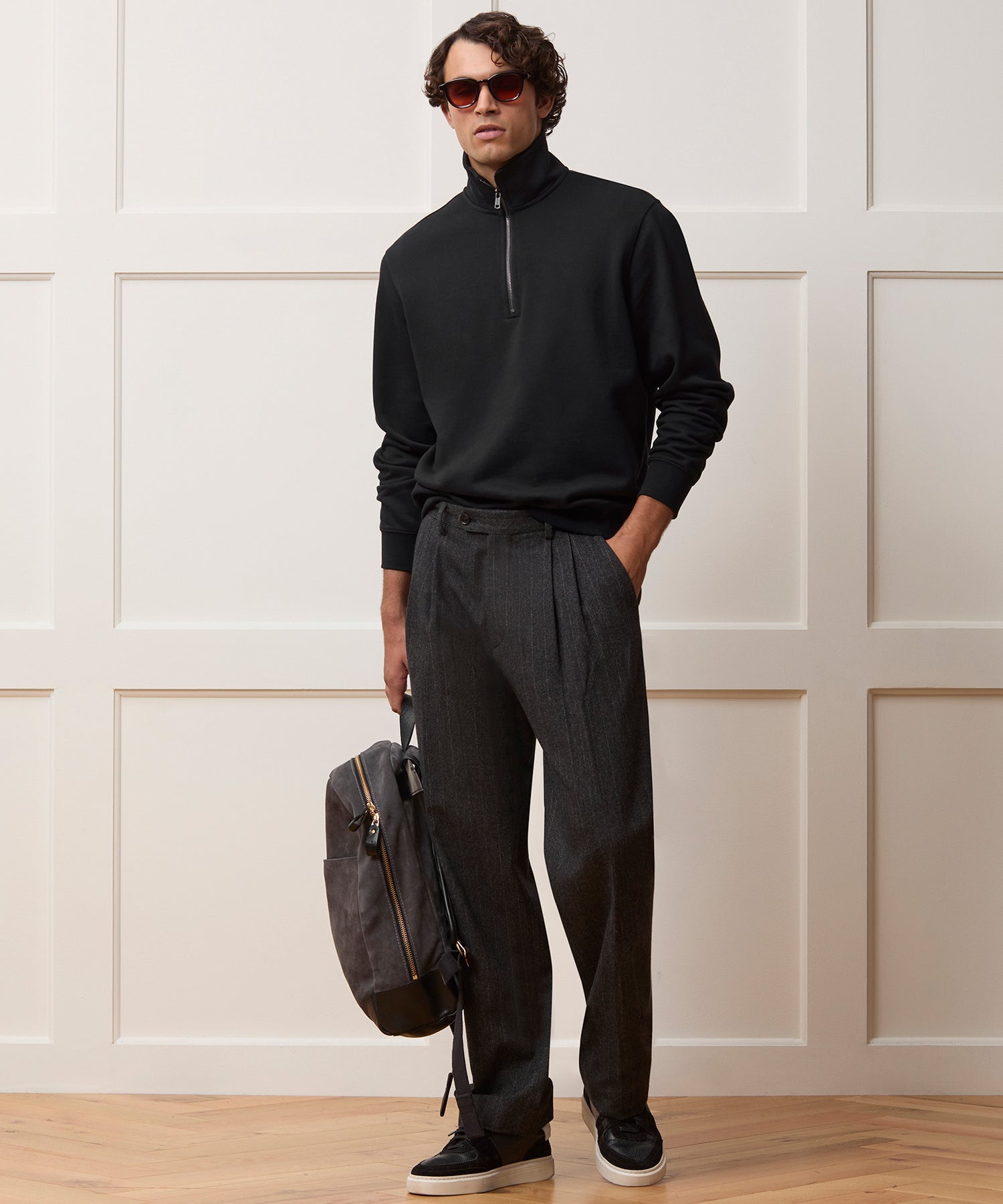 Todd Snyder Portuguese Terry Quarter-Zip Sweatshirt in Pitch Black Pitch Black