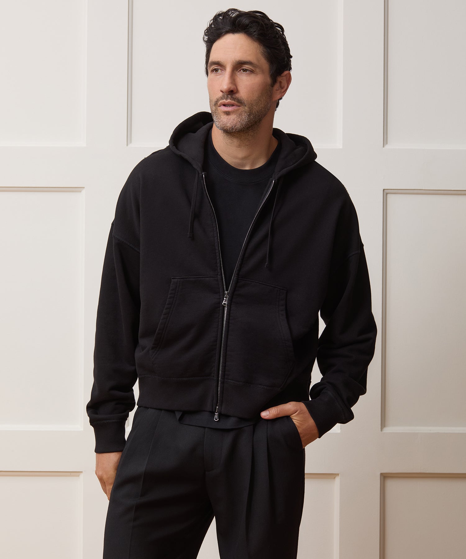Todd Snyder Soho Full-Zip Sweatshirt in Pitch Black Pitch Black