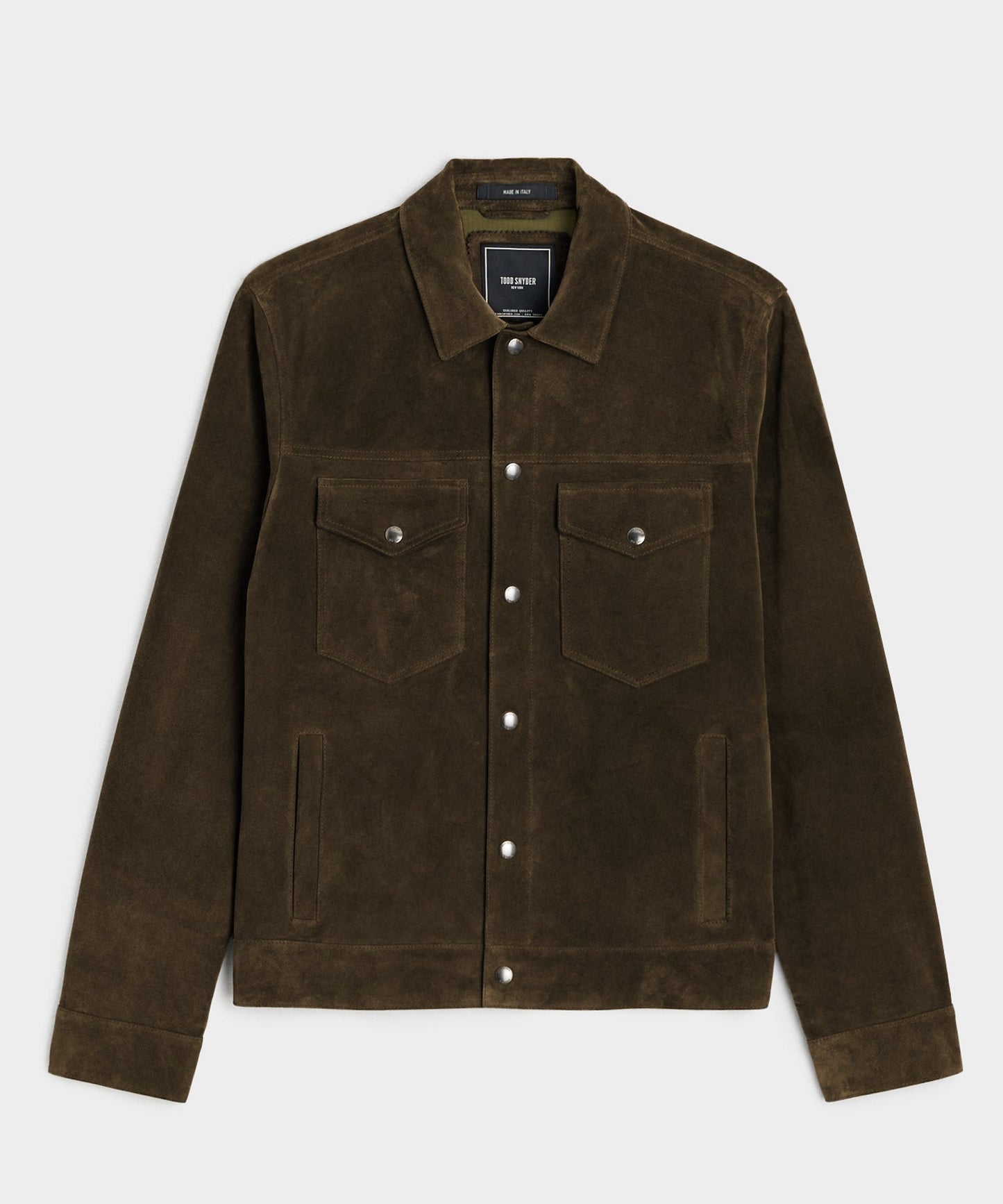 Todd Snyder Italian Suede Snap Dylan Jacket in Olive Green Olive