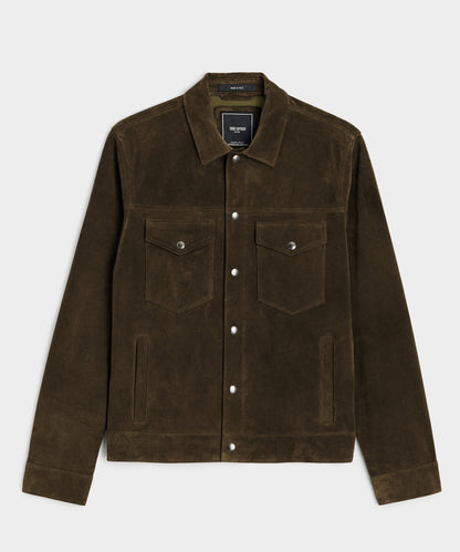 Todd Snyder Italian Suede Snap Dylan Jacket in Olive Green Olive