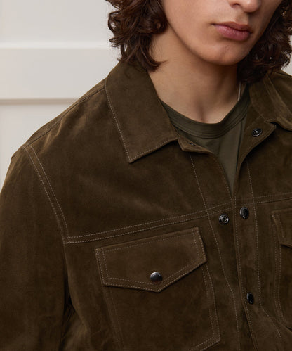 Todd Snyder Italian Suede Snap Dylan Jacket in Olive Green Olive