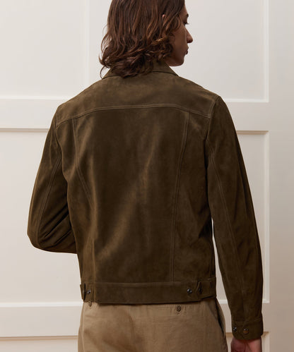 Todd Snyder Italian Suede Snap Dylan Jacket in Olive Green Olive